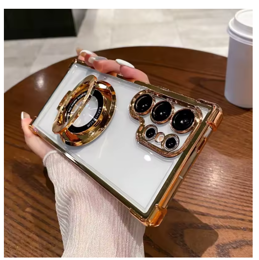 Luxury Magnetic Plating Stand Shockproof Clear Case