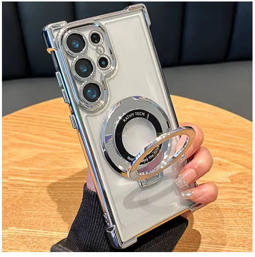 Luxury Magnetic Plating Stand Shockproof Clear Case