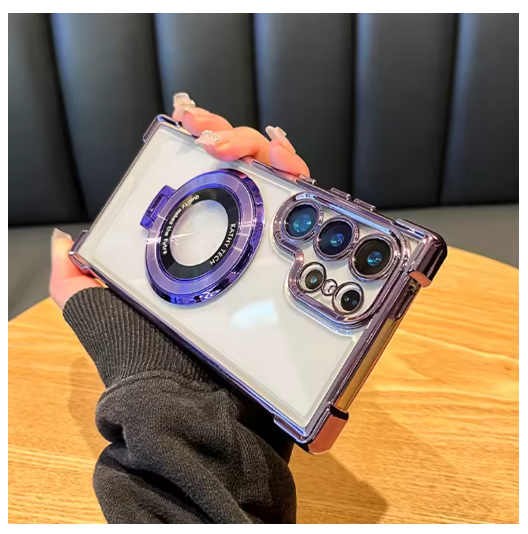 Luxury Magnetic Plating Stand Shockproof Clear Case